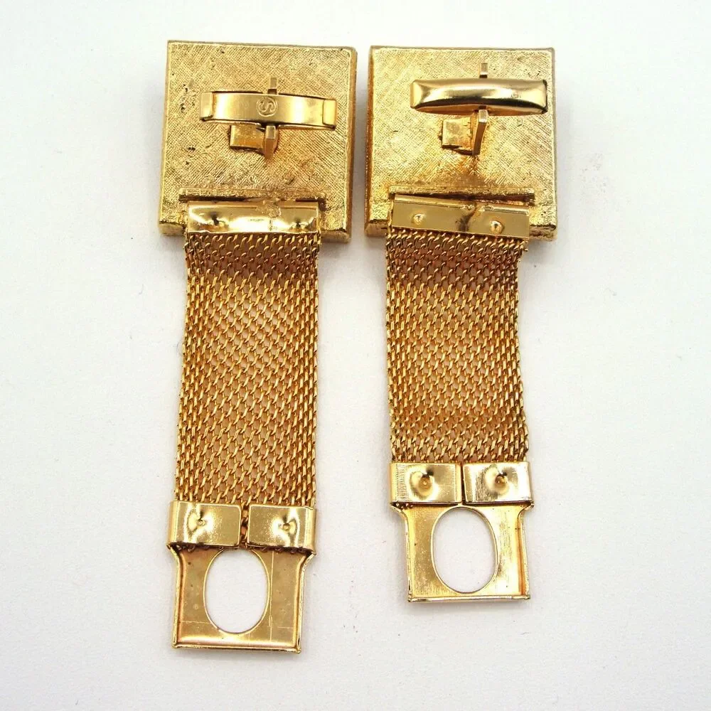 Vintage SWANK Gold Square Rhinestone Mesh Wrap Around Cufflinks Mid Century Glam